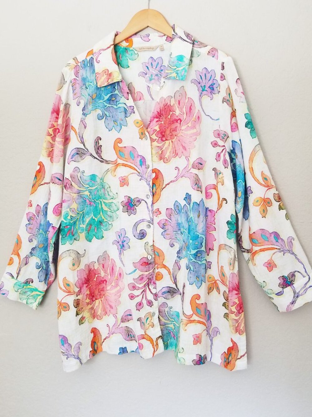 NEW Soft Surroundings Escambia Gauze Tunic Shirt 1X Multi Painterly Floral $110 - Picture 4 of 16